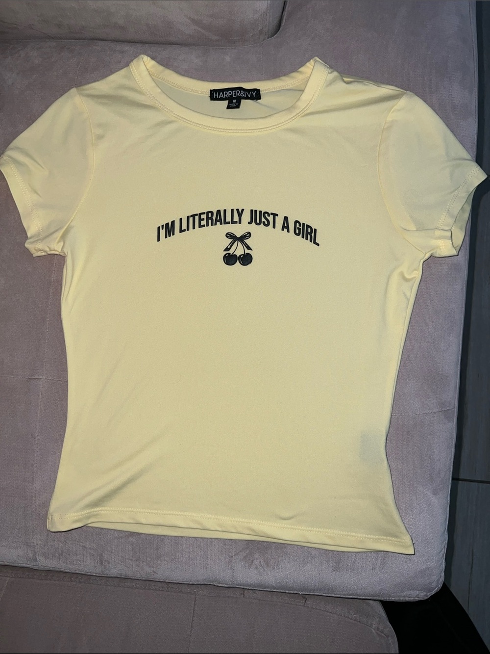 Harper Pale Yellow Graphic Tee with Black Print